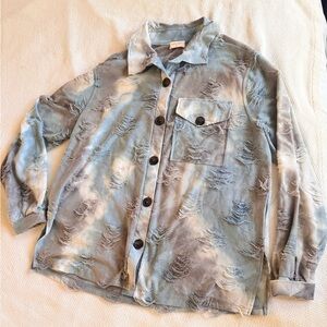 HAILEY & CO. Tie Dye Frayed Grey & Blue Women's Button Down Shirt